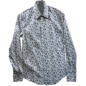 Calvin Klein Mens Long-Sleeve Button-Up Dress Shirt With Houndstooth Print White